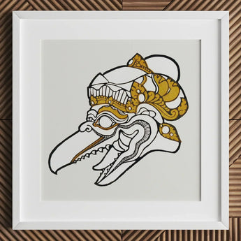 Head of Garuda - Reijer Stolk Graphic Art Print / Canvas Framed Illustration Stylized Skull Adorned Ornate Gold White Stolk’s, Woodcut,