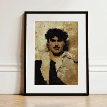 Head of a Male Model - John Singer Sargent Art Print / Canvas Black-framed Painted Portrait Man Dark Curly, Gay, Prints