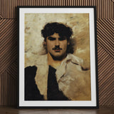 Head of a Male Model - John Singer Sargent Art Print / Canvas Black-framed Portrait Man Dark Curly Hair Mustache, Gay, Prints