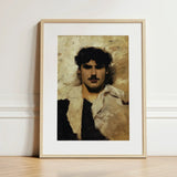 Head of a Male Model - John Singer Sargent Art Print / Canvas Framed Portrait Man Dark Curly Hair Mustache Depicted, Gay, Prints