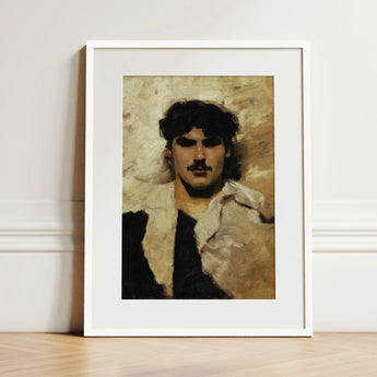 Head of a Male Model - John Singer Sargent Art Print / Canvas Framed Portrait Man Dark Curly Hair Mustache, Gay, Prints