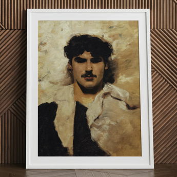 Head of a Male Model - John Singer Sargent Art Print / Canvas White-framed Art Print Man Dark Curly Hair Mustache John Singer Sargent,