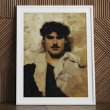 Head of a Male Model - John Singer Sargent Art Print / Canvas White-framed Man Dark Curly Hair Mustache, Gay, Prints