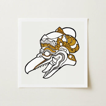 Head of Garuda - Reijer Stolk Graphic Art Print / Canvas Stylized Illustration Bird Skull Adorned Ornate Gold White Stolk’s, Woodcut, Prints