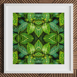 Just the Headlines - Trippy Fractal Leaf Art Print / Canvas Framed Artwork Symmetrical Kaleidoscopic Pattern Green Leaves Vibrant, Verdant