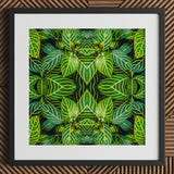 Just the Headlines - Trippy Fractal Leaf Art Print / Canvas Framed Botanical Symmetrical Kaleidoscopic Pattern Green Leaves, Verdant Vortex