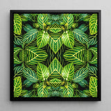 Just the Headlines - Trippy Fractal Leaf Art Print / Canvas Square-framed Artwork Vibrant Symmetrical Kaleidoscopic Pattern Green Leaves,