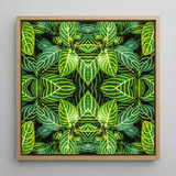 Just the Headlines - Trippy Fractal Leaf Art Print / Canvas Square-framed Artwork Vibrant Symmetrical Pattern Green Leaves Yellow Trippy
