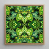 Just the Headlines - Trippy Fractal Leaf Art Print / Canvas Square-framed Artwork Vibrant Symmetrical Pattern Green Leaves Yellow,