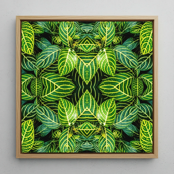 Just the Headlines - Trippy Fractal Leaf Art Print / Canvas Square-framed Artwork Vibrant Symmetrical Pattern Green Leaves Yellow Trippy
