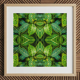 Just the Headlines - Trippy Fractal Leaf Art Print / Canvas Square-framed Artwork Vibrant Symmetrical Pattern Green Leaves Yellow,