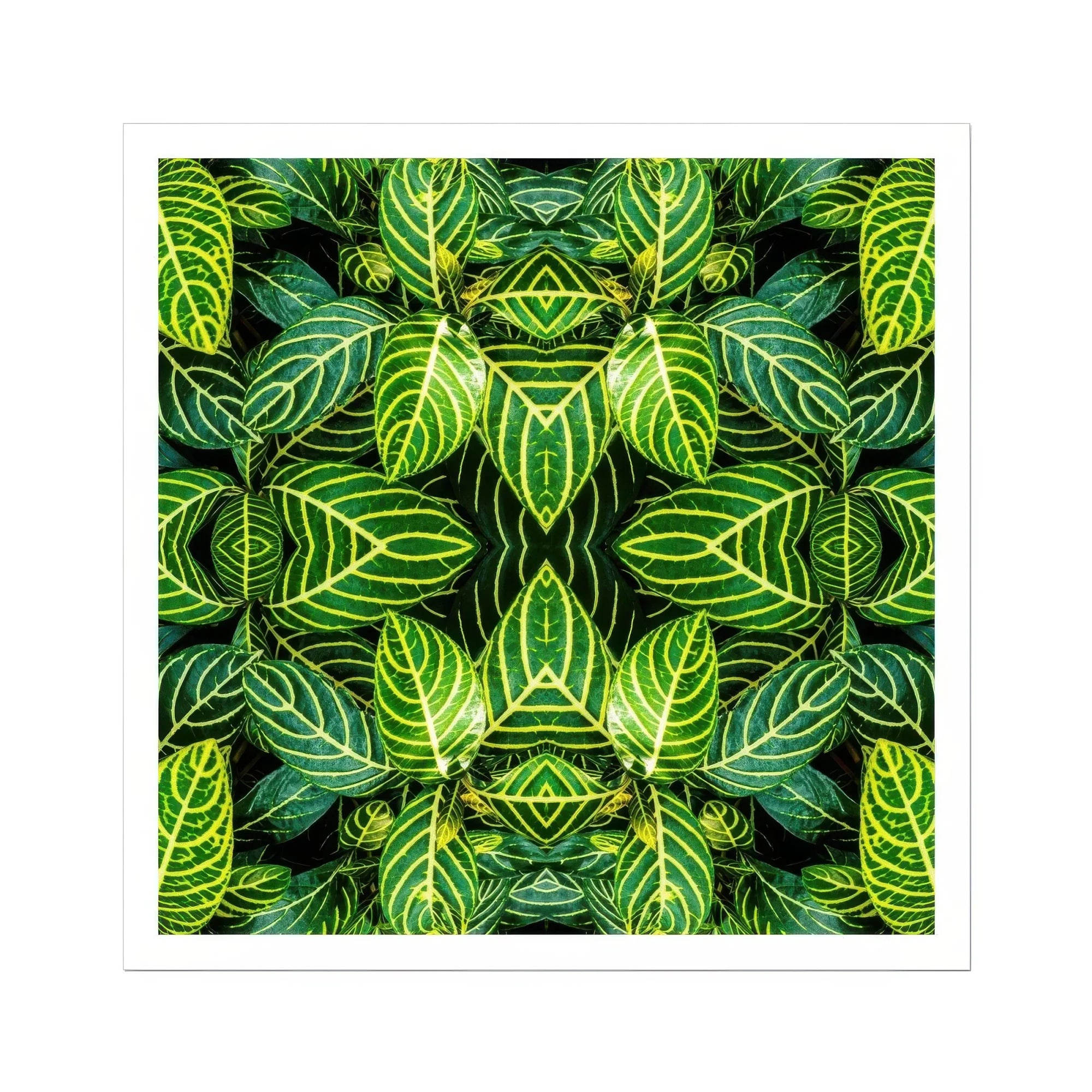 Just the Headlines - Trippy Fractal Leaf Art Print, Kaleidoscopic Pattern Vibrant Green Tropical Leaves Yellow