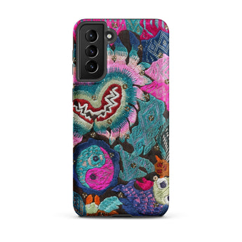 Heart and Soul - Ceremonial Miao Textile Art Phone Case Samsung Galaxy S21 Plus / Matte Vibrant Embroidered Phone Case Bold Pink Teal Black