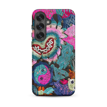 Heart and Soul - Ceremonial Miao Textile Art Phone Case Samsung Galaxy S25 Plus / Matte Vibrant Embroidered Bold Pink Teal Black Iphone