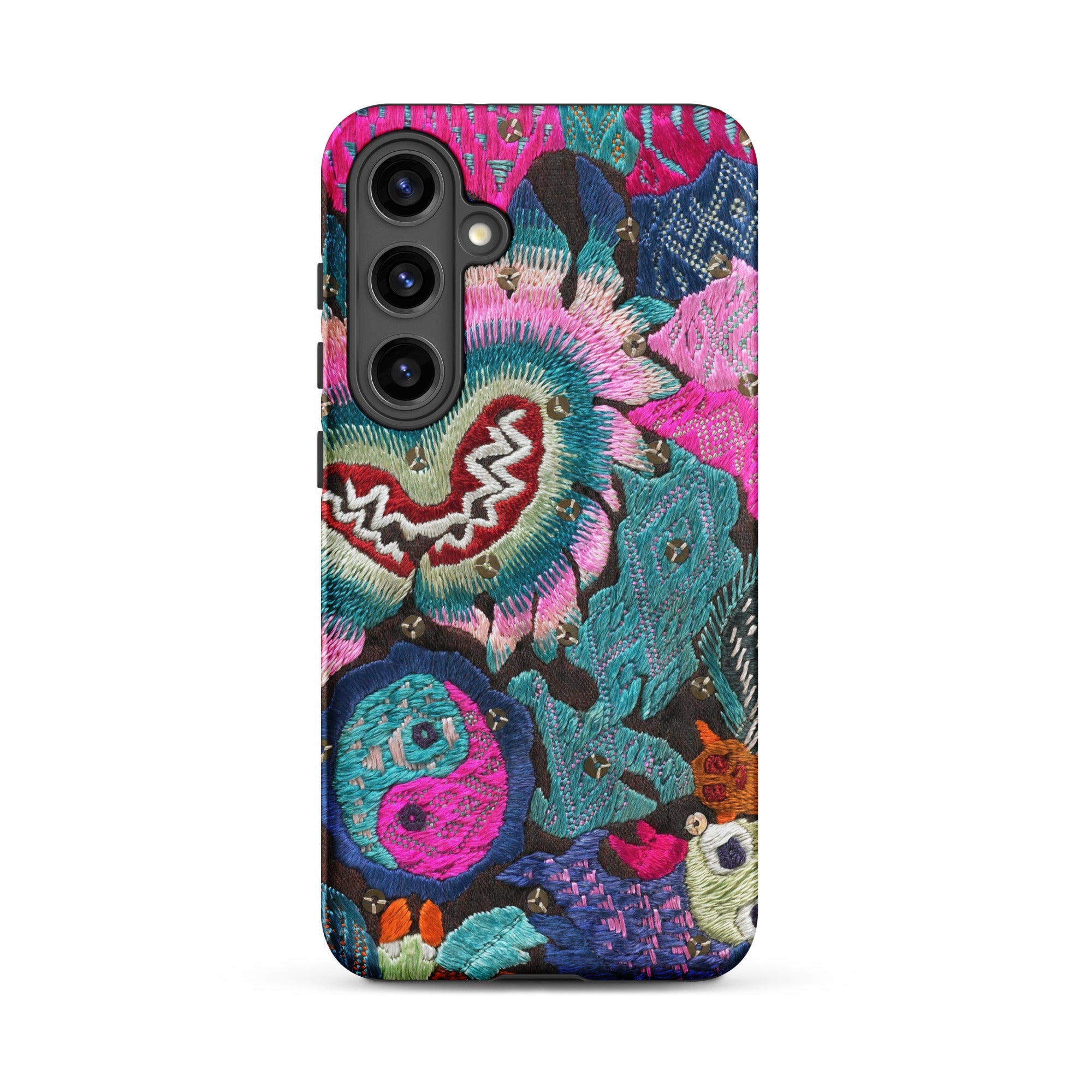 Heart and Soul - Ceremonial Miao Textile Art Samsung Case, Galaxy S24 Plus / Matte, Vibrant Embroidered Smartphone Case Floral Yin-yang