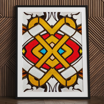 Hearts of Glass - Buntglasfenster-Kunstdruck / Leinwand, 24x32’’ / 61x81cm / Schwarzer Rahmen / Passepartout, Poster-Drucke & visuelle Kunstwerke, Toby Leon