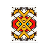 Hearts of Glass - Stained Window Art Print / Canvas Geometric Pattern Yellow Bands Red Blue Accents Symmetrical Stained Glass Window,