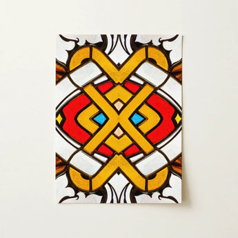 Hearts of Glass - Stained Window Art Print / Canvas Vibrant Stained-glass-inspired Artwork Bold Yellow Red Blue Geometric Stained Glass
