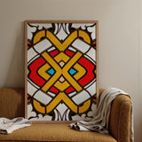 Hearts of Glass - Stained Window Art Print / Canvas Vibrant Stained-glass Style Artwork Bold Yellow Red Blue Stained Glass Window, Window