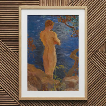 Heikki on the Beach - Venny Soldan-brofeldt Art Print / Canvas Framed Painting Nude Figure Water Enclosed Light Wood Warm Granite Meets,
