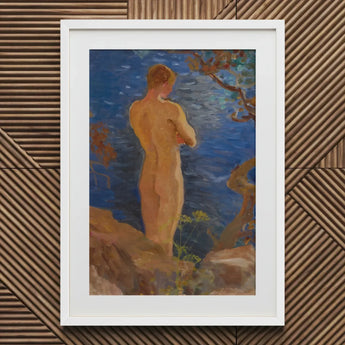 Heikki on the Beach - Venny Soldan-brofeldt Art Print / Canvas White-framed Painting Nude Figure Water Rendered Impressionistic Style Warm