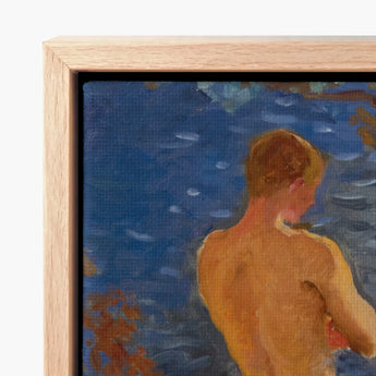 Heikki on the Beach - Venny Soldan-brofeldt Art Print / Canvas Framed Oil Painting Nude Figure Golden-brown Skin Blue Warm Granite Meets,