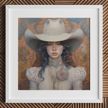 Helena - Wlw lesbischer Cowgirl-Kunstdruck / Leinwand, 12x12’’ / 31x31cm / Weißer Rahmen / Passepartout, Poster, Drucke & visuelle Kunstwerke, Toby Leon