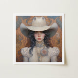 Helena - Wlw Lesbian Cowgirl Art Print / Canvas Framed Artwork Woman Ornate Cream-colored Cowboy Hat Intricate Sapphic, Elegant Outlaw
