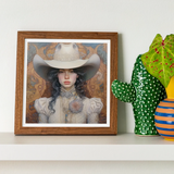 Helena - Wlw Lesbian Cowgirl Art Print / Canvas Framed Artwork Figure White Cowboy Hat Victorian-style Blouse Lesbian Cowgirl Sapphic,