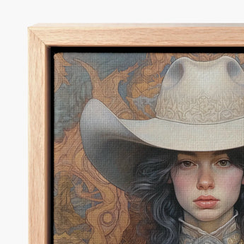 Framed Artwork Woman Cream-colored Intricately Embroidered Cowboy Hat Lesbian Cowgirl Sapphic, Elegant Outlaw Reminding, Spirit’s Queer