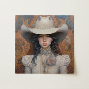 Helena - Wlw Lesbian Cowgirl Art Print / Canvas Square Canvas Painting Woman Off-white Intricately Embroidered Cowboy Lesbian Cowgirl