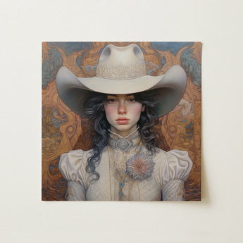 Helena - Wlw Lesbian Cowgirl Art Print / Canvas Square Canvas Painting Woman Off-white Intricately Embroidered Cowboy Lesbian Cowgirl