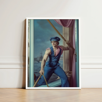 Framed Portrait Muscular Sailor Navy Blue Cap Oars Hender Bender, Gay Russian, Art