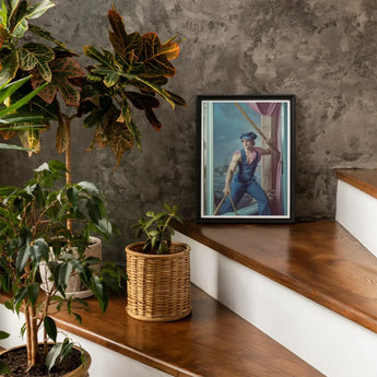 Hender Bender - Gay Russian Sailor Art Print / Canvas Black-framed Portrait Blue Cap Oars Backdrop Pink, Prints
