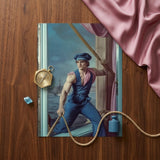 Hender Bender - Gay Russian Sailor Art Print / Canvas Blue Sailor-themed Framed Print Gold Compass Rope Accents Hender Bender Sailor, Gay