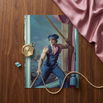 Hender Bender - Gay Russian Sailor Art Print / Canvas Blue Sailor-themed Framed Print Gold Compass Rope Accents Hender Bender Sailor, Gay