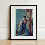 Hender Bender - Gay Russian Sailor Art Print / Canvas Framed Artwork Muscular Blue Cap Oars Backdrop, Prints