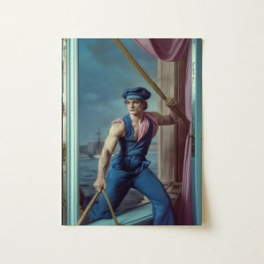 Hender Bender - Gay Russian Sailor Art Print / Canvas Framed Painting Muscular Blue Cap Ropes Determination, Prints