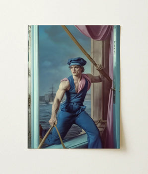 Framed Painting Muscular Sailor Blue Cap Ropes Determination Hender Bender, Gay Russian, Art