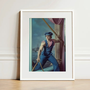 Hender Bender - Gay Russian Sailor Art Print / Canvas Framed Painting Muscular Blue Cap Ropes Determined, Prints