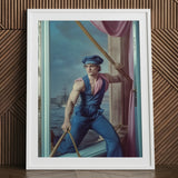 Hender Bender - Gay Russian Sailor Art Print / Canvas Framed Painting Muscular Man Blue Work Attire Cap, Prints