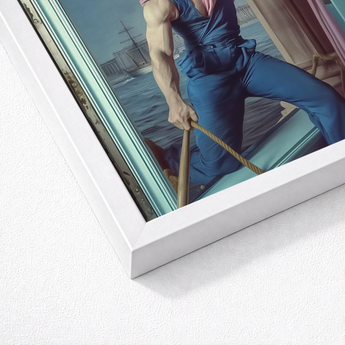 White Framed Artwork Muscular Man Blue Water Hender Bender Sailor, Gay Russian, Art