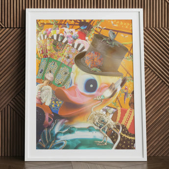 Hey Good Looking - Surreal Carnival Collage Art Print Vibrant Artwork White Frame Yellow Duck Brown, Carousel Dreams Spin, Prints