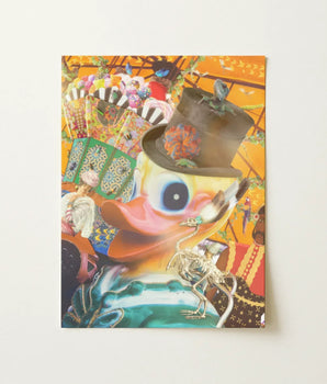Vibrant Surreal Art Print Whimsical Duck Ornate Hat Carnival Collage, Carousel Dreams Spin