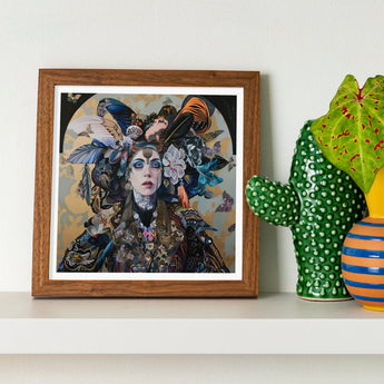 The Hierophant - Surreal Tarot Art Print / Canvas Framed Artwork Fantastical Portrait Birds Floral Elements, Prints