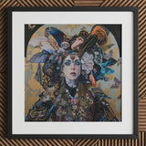 The Hierophant - Surreal Tarot Art Print / Canvas Framed Artwork Stylized Portrait Woman Adorned Intricate Butterfly, Prints