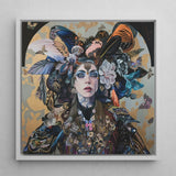The Hierophant - Surreal Tarot Art Print / Canvas Framed Artwork Woman Adorned Elaborate Headdress Blue Black, Prints