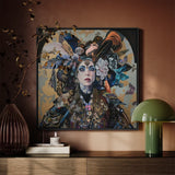 The Hierophant - Surreal Tarot Art Print / Canvas Framed Painting Woman Adorned Intricate Floral Feathered, Prints