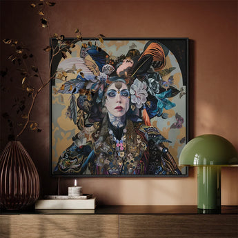 The Hierophant - Surreal Tarot Art Print / Canvas Framed Painting Woman Adorned Intricate Floral Feathered, Prints
