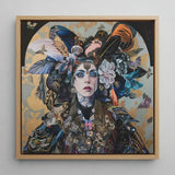 The Hierophant - Surreal Tarot Art Print / Canvas Square-framed Painting Woman Adorned Elaborate Headdress Colorful Butterflies, Prints